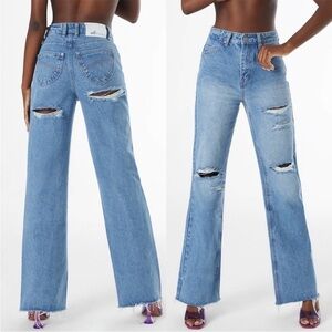 Oh Polly Light Blue Distressed Flare Jeans